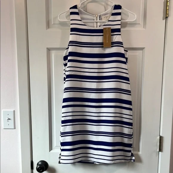 NWT Everly Francesca's Striped Navy Blue and White Sleeveless Dress - Size Small - Picture 1 of 12